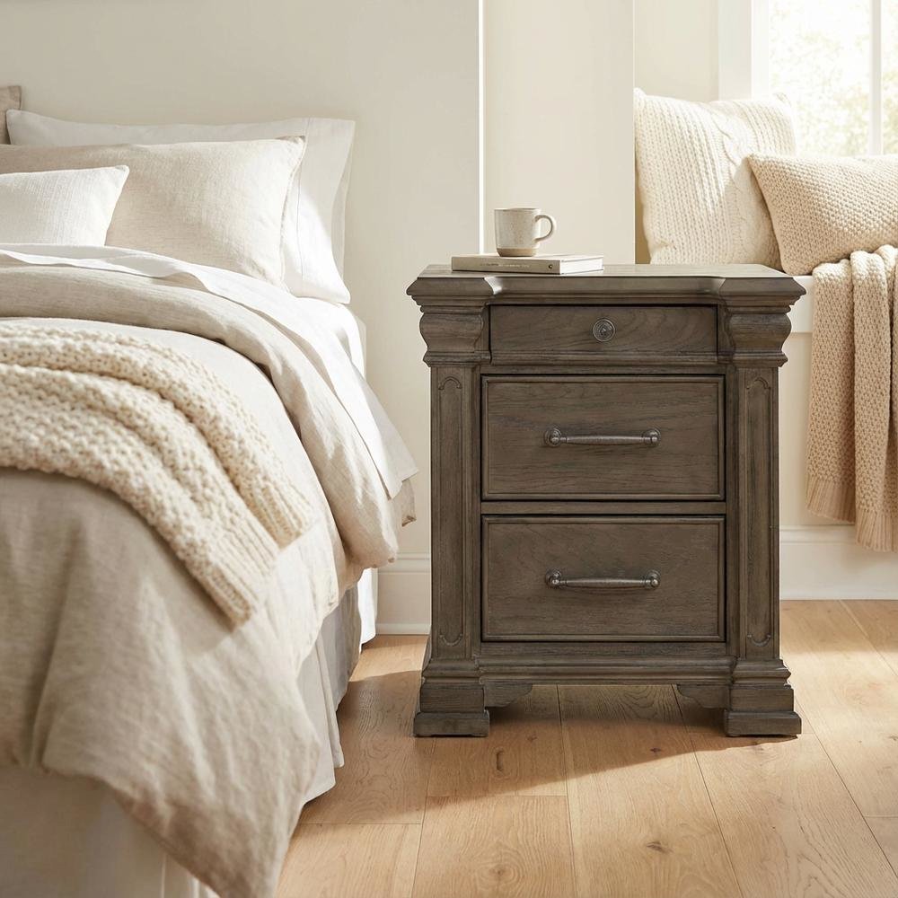 Grey 3-Drawer Nightstand with Sliding Top and Modern Style