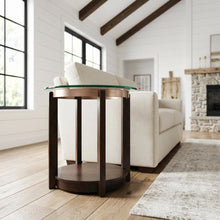 Glam End Table with Glass Top, Modern Accent Side Table for Living Room,Brown