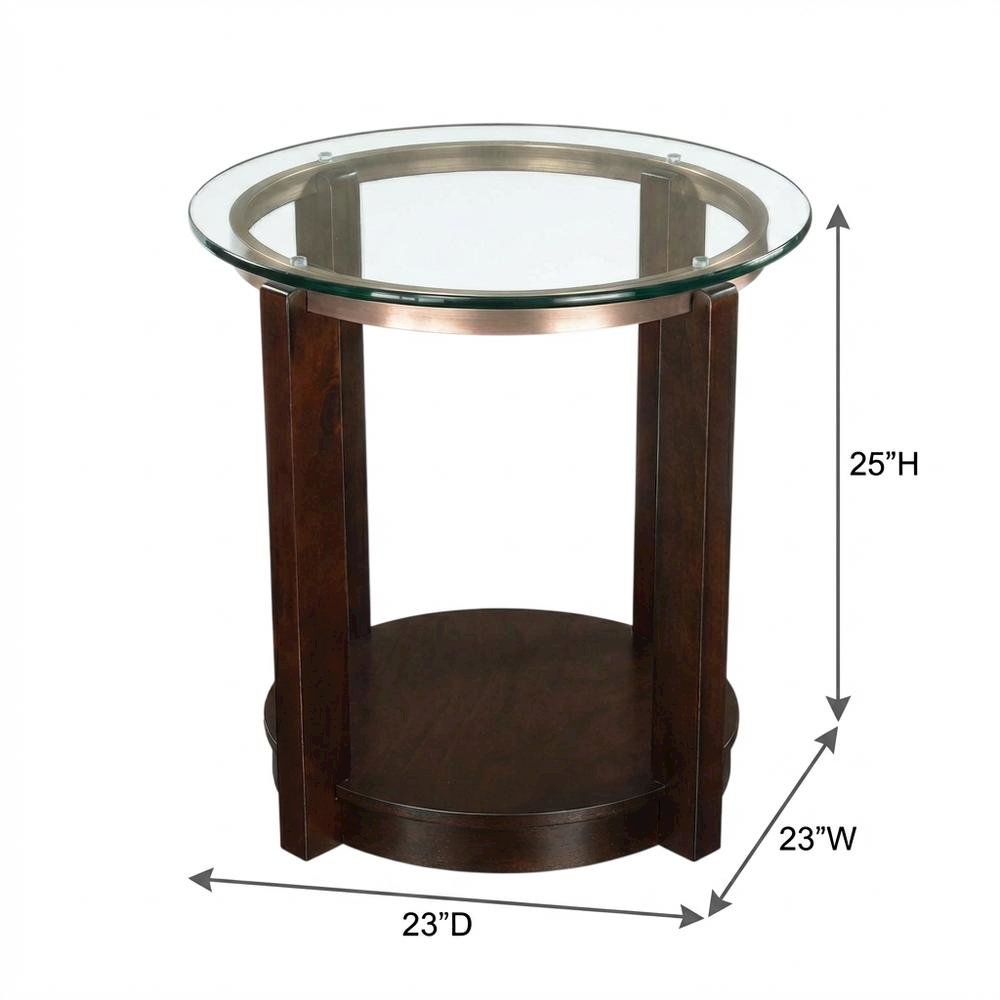 Glam End Table with Glass Top, Modern Accent Side Table for Living Room,Brown