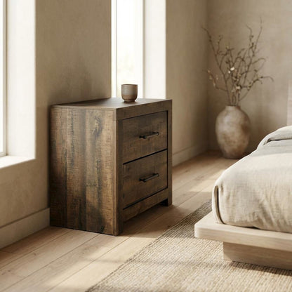 2-Drawer Nightstand with Storage, Farmhouse Bedside Table for Bedroom,Brown