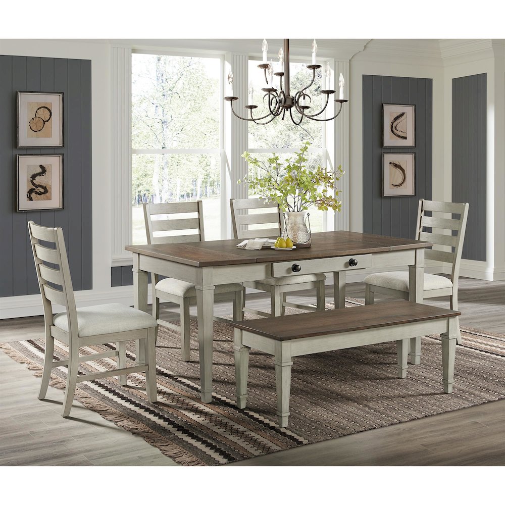 Bloomfield Storage Dining Bench in Medium Brown and Washed Stone
