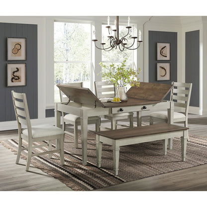 Bloomfield Storage Dining Bench in Medium Brown and Washed Stone
