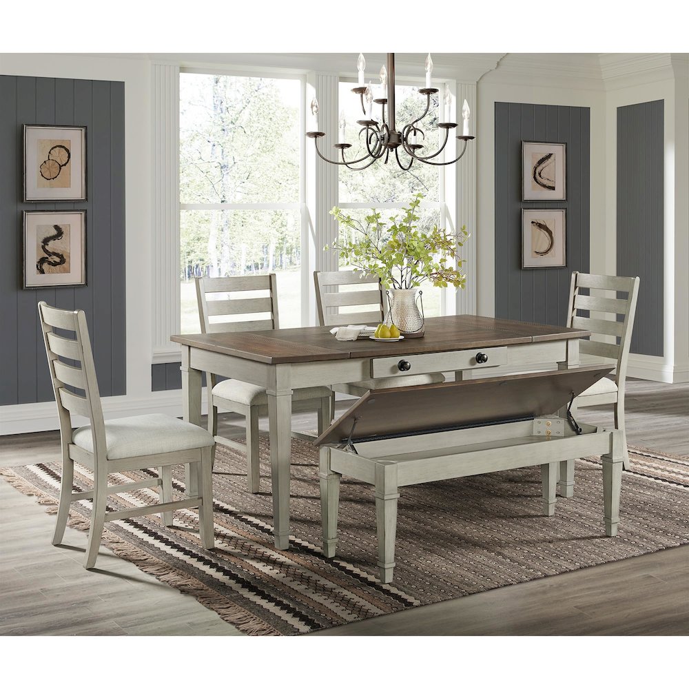 Bloomfield Storage Dining Bench in Medium Brown and Washed Stone