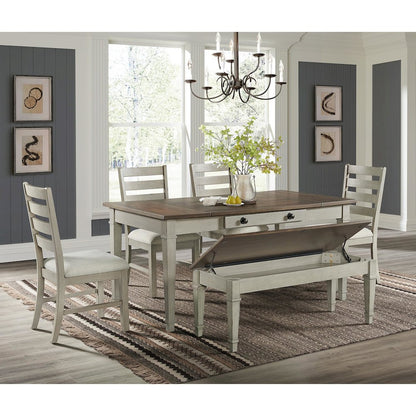 Bloomfield Storage Dining Bench in Medium Brown and Washed Stone