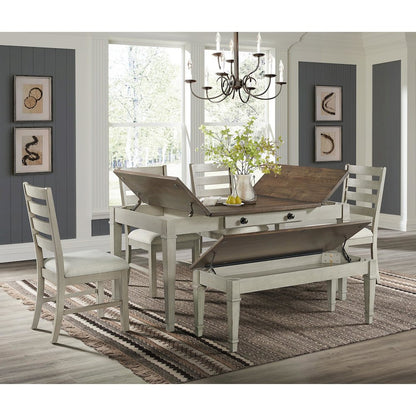 Bloomfield Storage Dining Bench in Medium Brown and Washed Stone