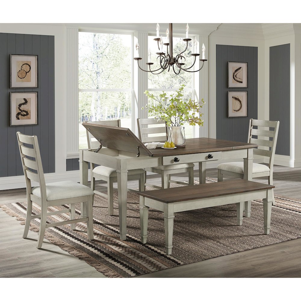 Bloomfield Storage Dining Bench in Medium Brown and Washed Stone