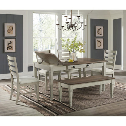 Bloomfield Storage Dining Bench in Medium Brown and Washed Stone