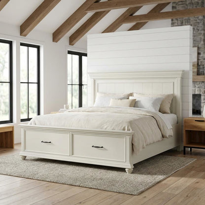 King Platform Storage Bed with Drawers, Traditional Wood Bed Frame,White