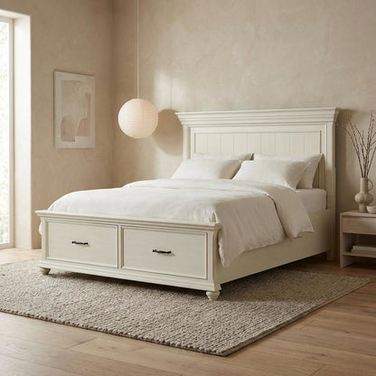 King Platform Storage Bed with Drawers, Traditional Wood Bed Frame,White