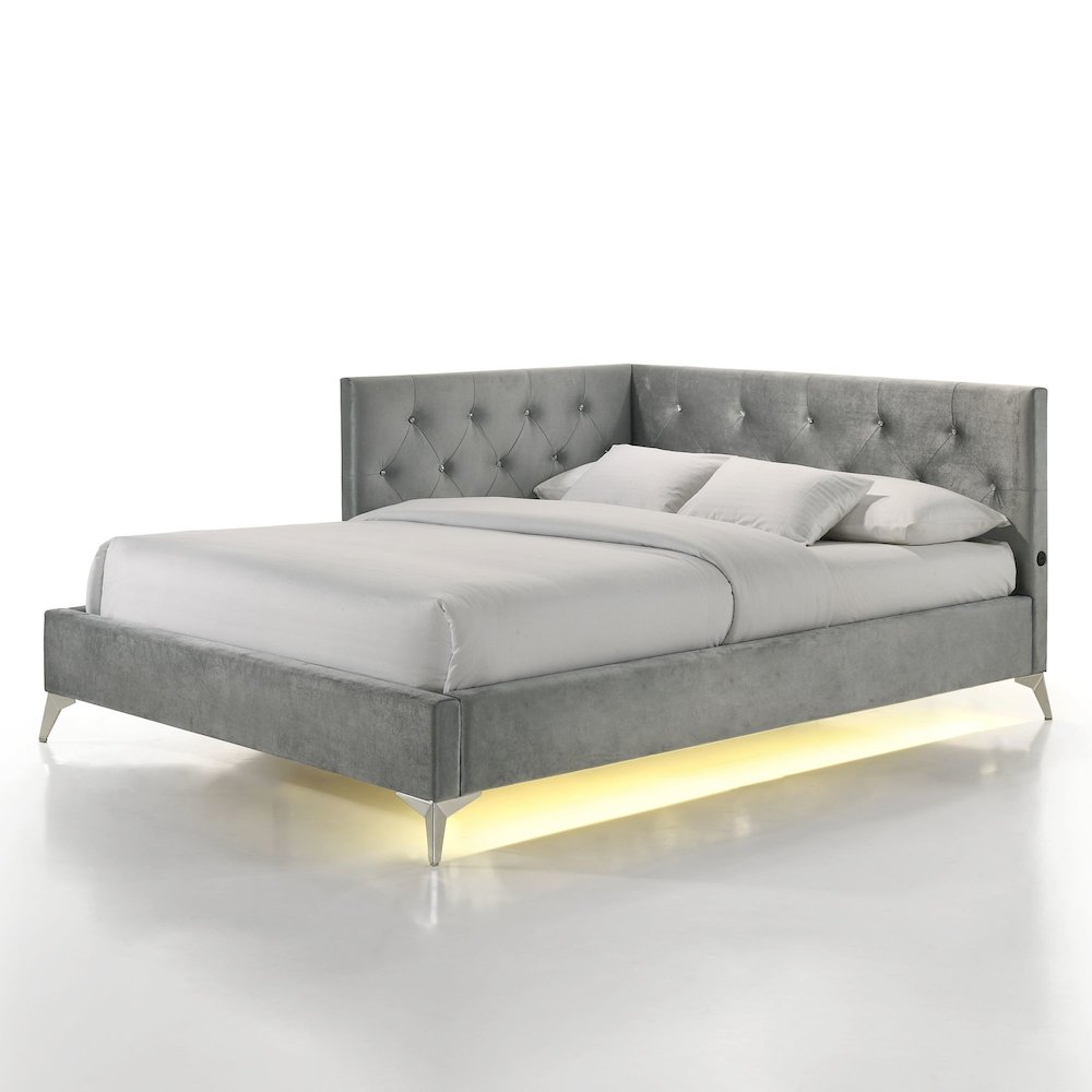 Juniper  Full UPH Corner Bed with LED and USB in Grey
