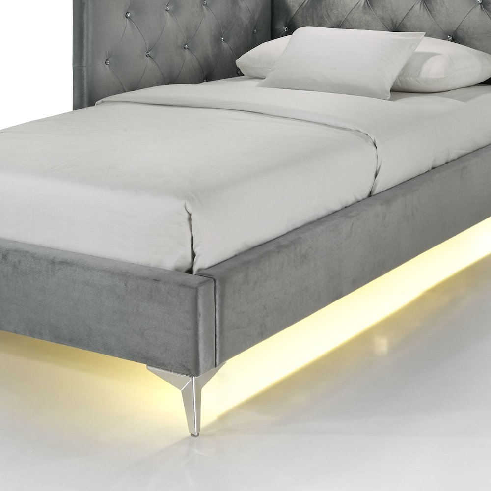 Juniper  Full UPH Corner Bed with LED and USB in Grey