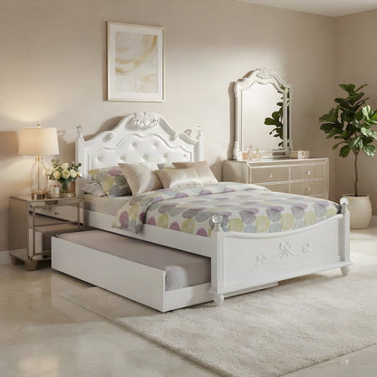 Okume Full Size Platform Bed with Storage Trundle and Headboard, White