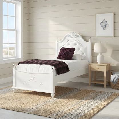 Okume Twin Bed Frame with Headboard, Traditional Platform Bedframe, White