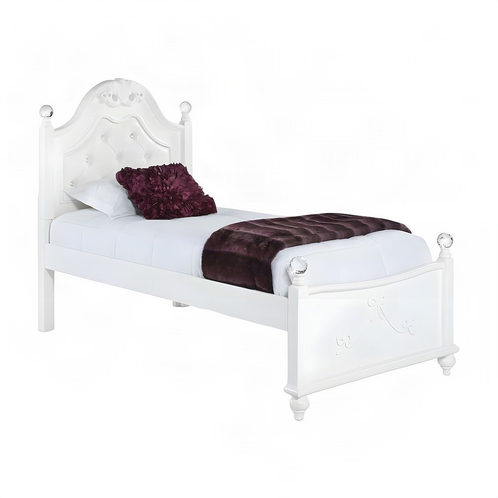 Okume Twin Bed Frame with Headboard, Traditional Platform Bedframe, White