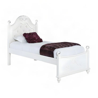 Okume Twin Bed Frame with Headboard, Traditional Platform Bedframe, White