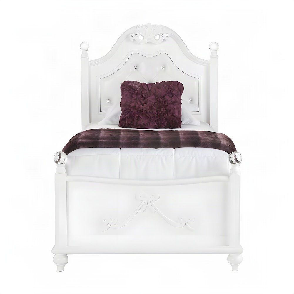 Okume Twin Bed Frame with Headboard, Traditional Platform Bedframe, White