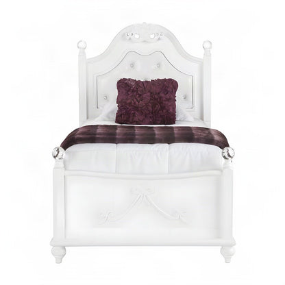 Okume Twin Bed Frame with Headboard, Traditional Platform Bedframe, White