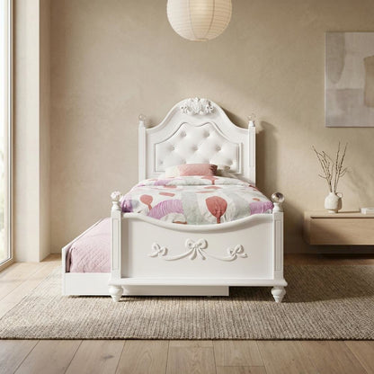 Okume Twin Platform Bed with Storage Trundle, Twin Bed with Storage, White