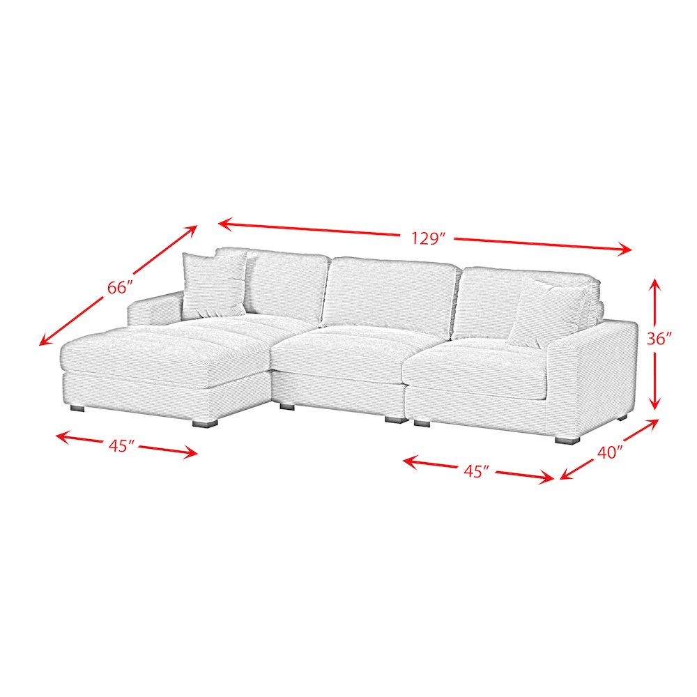 Arizona 3PC Sectional Set with LHF Chaise in Steno Black