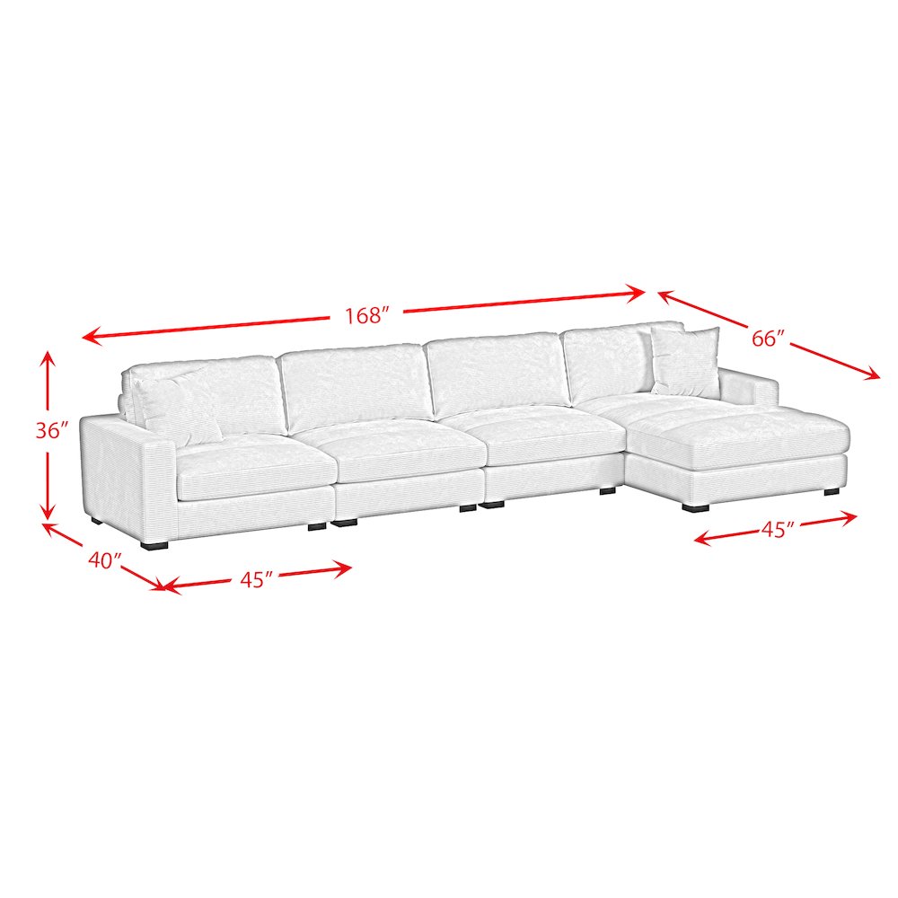 Mesa Modular 4PC Sectional Set with RHF Chaise in Steno Stone