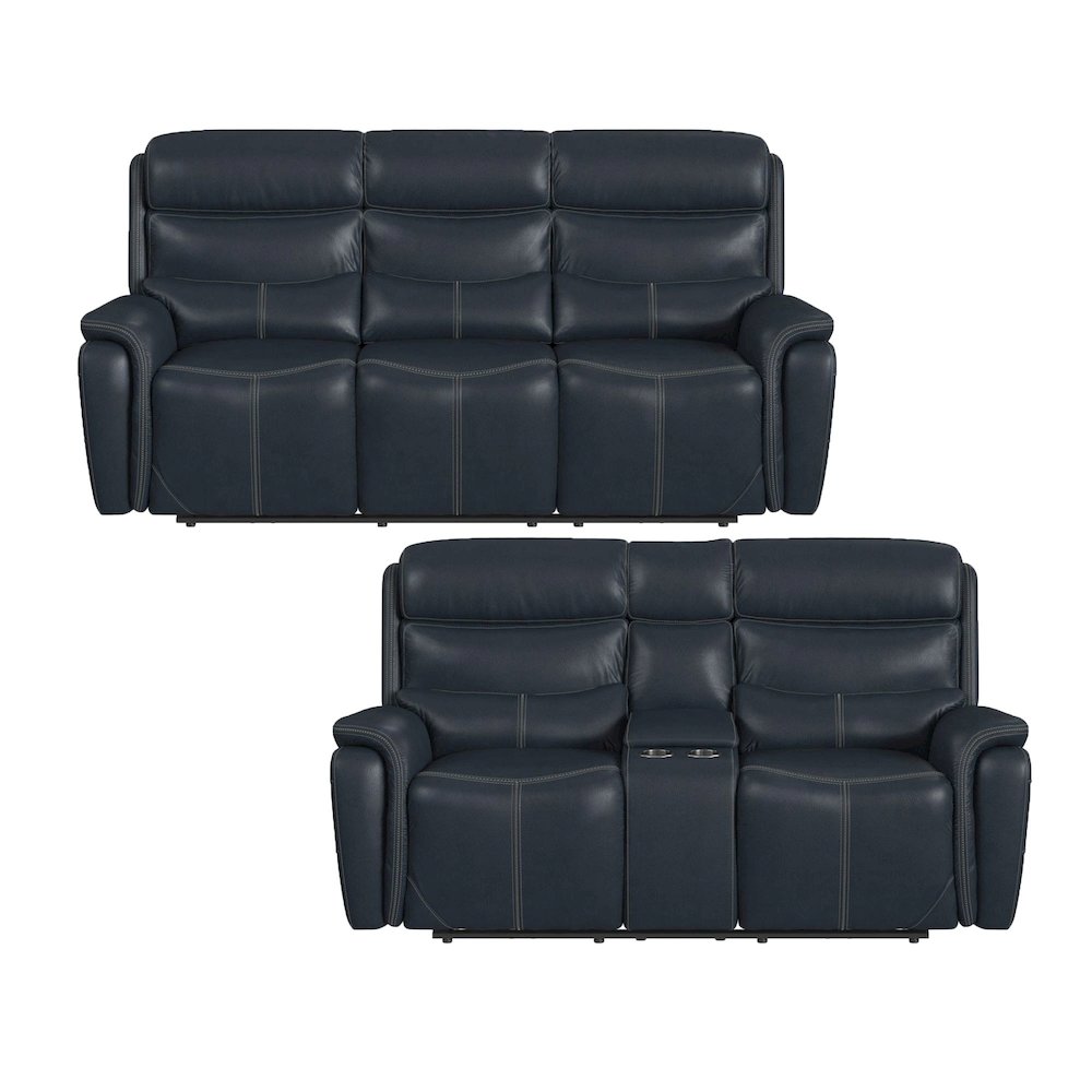 Florin  2PC Living Room Set in Pebble Navy-Sofa & Loveseat