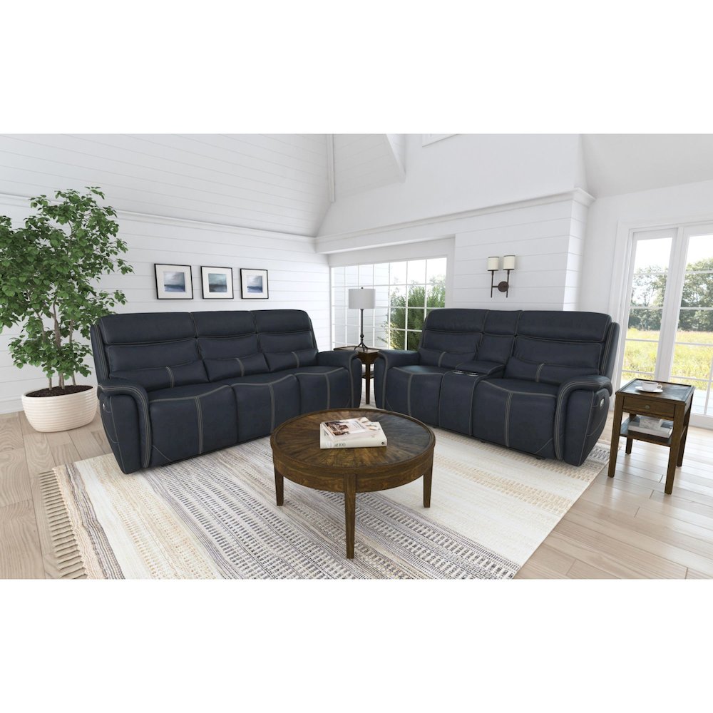 Florin Power Motion Loveseat with Power Headrest and Console in Pebble Navy