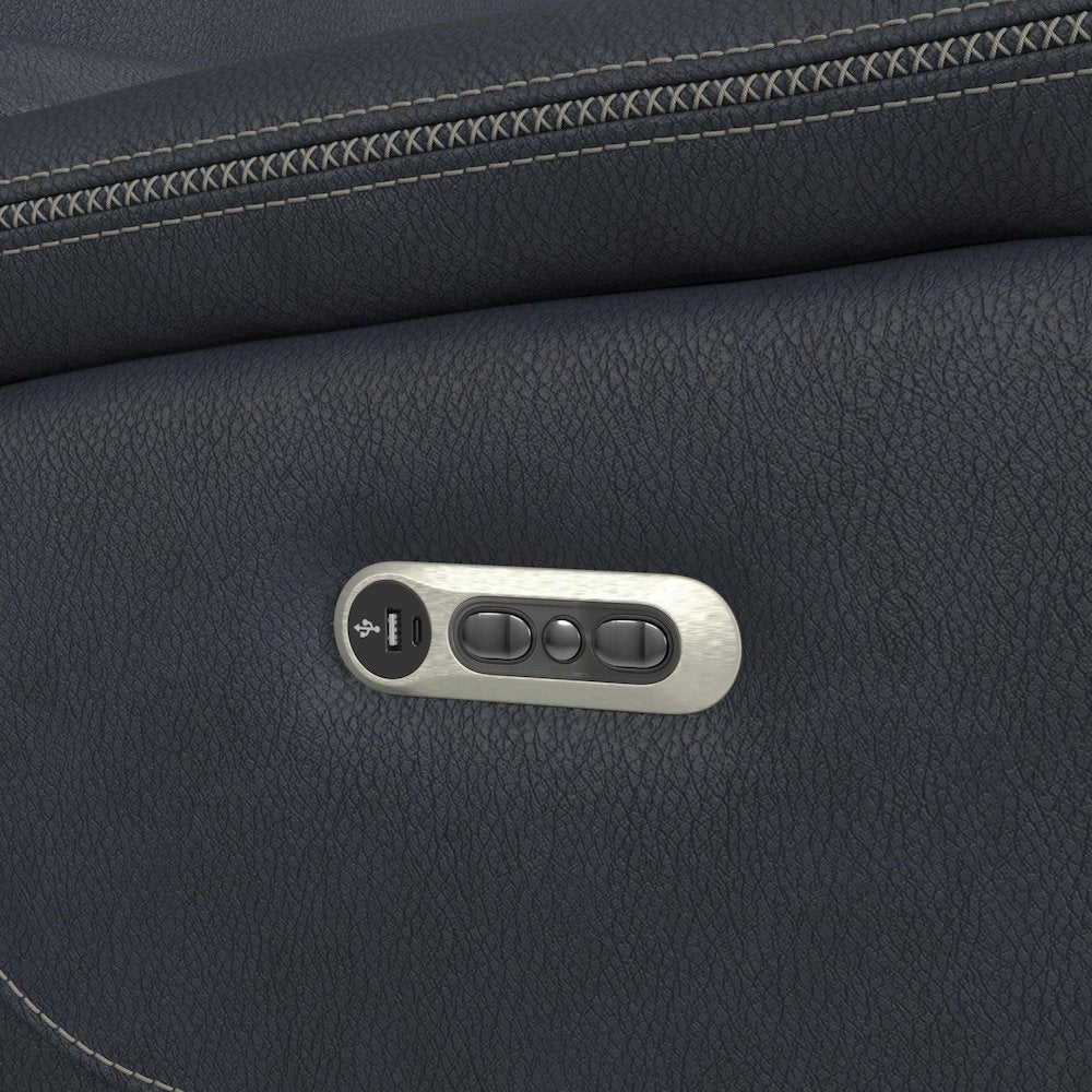 Florin Power Motion Loveseat with Power Headrest and Console in Pebble Navy