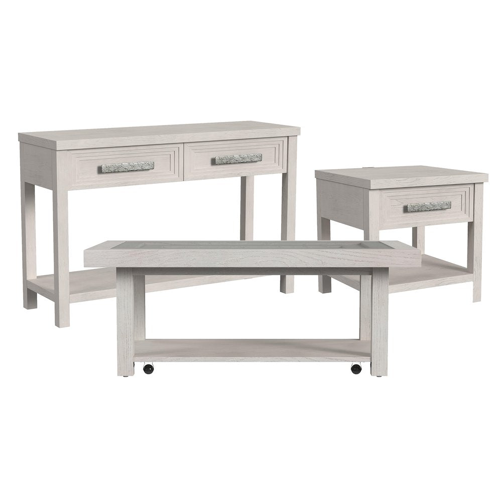 3PC Occasional Table Set in Antique White-Coffee Table, End Table & Sofa Table