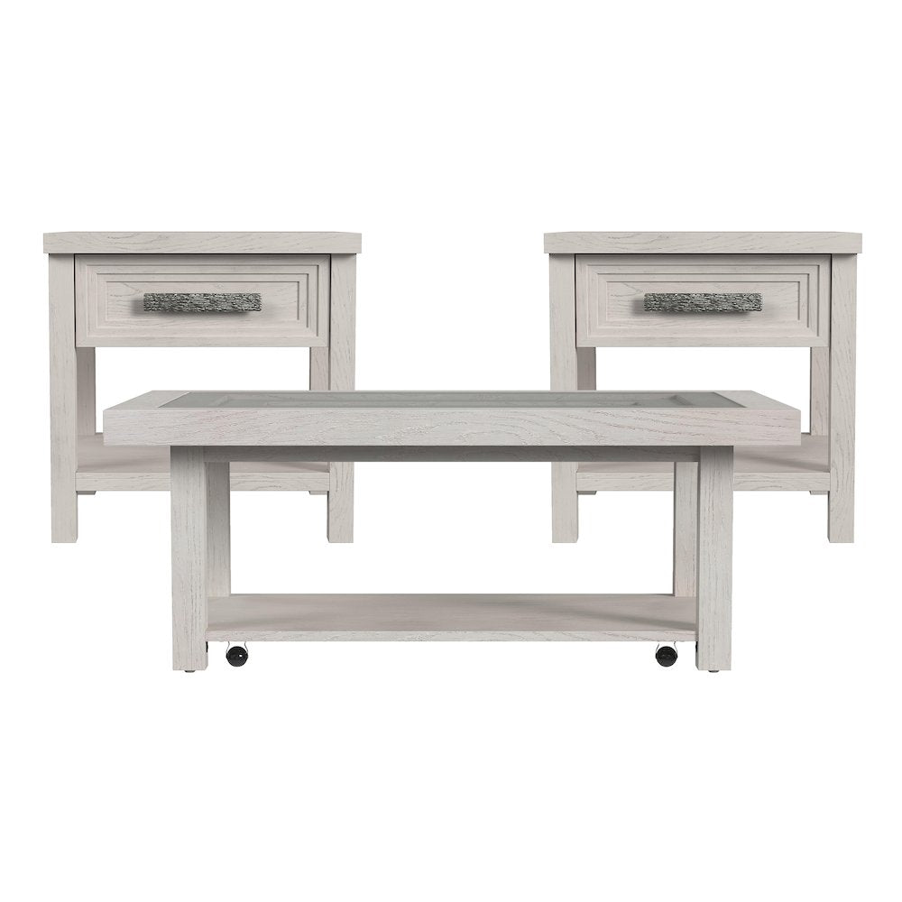 Avalanche 3PC Occasional Table Set in Antique White-Coffee Table & Two End Table