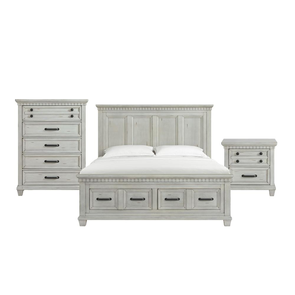 Windom King Storage 3PC Bedroom Set in Antique White