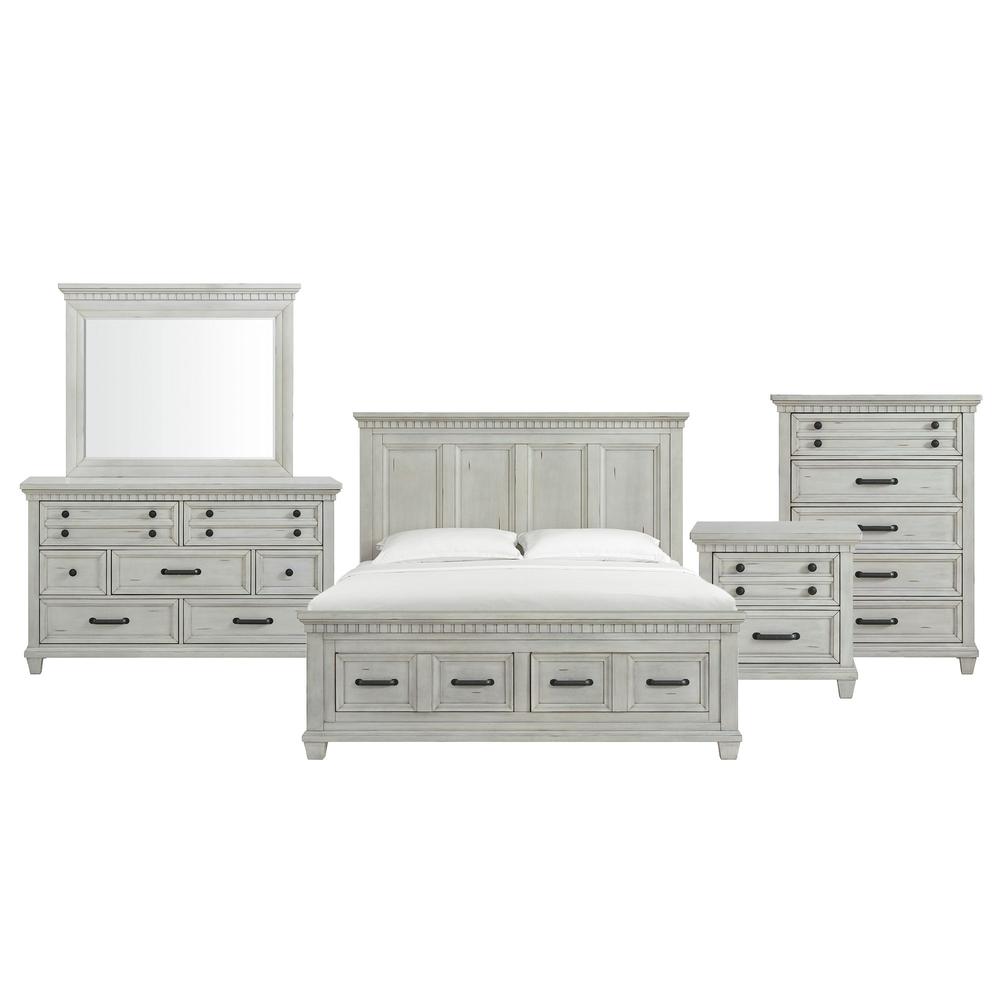 Windom King Storage 5PC Bedroom Set in Antique White