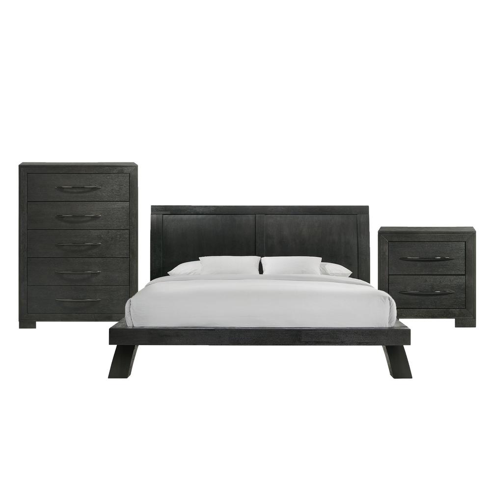 Kenn King Panel 3PC Bedroom Set in Black