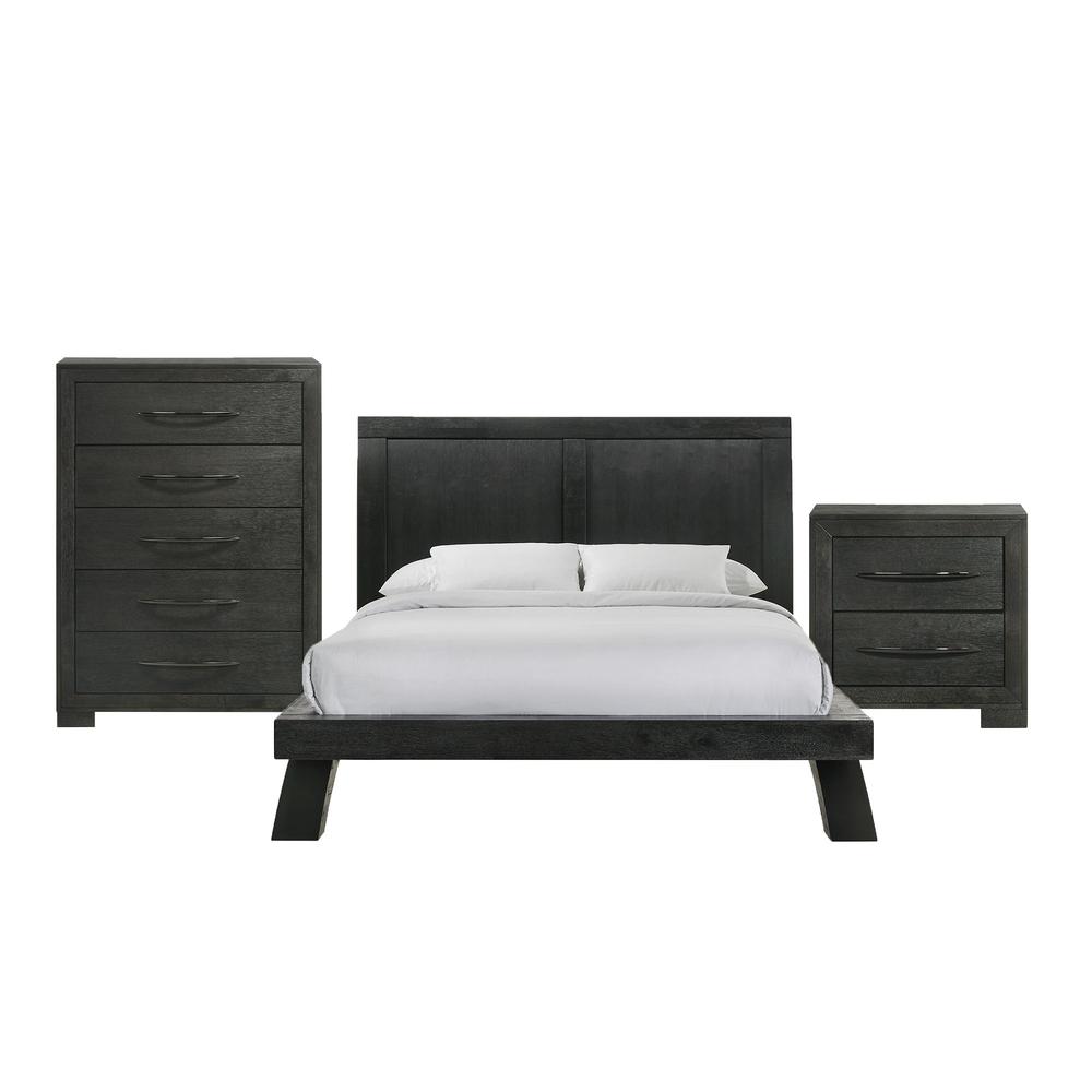 Kenn Queen Panel 3PC Bedroom Set in Black