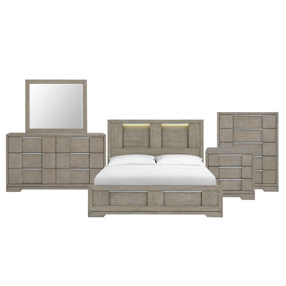 Argo King Panel 5PC Bedroom Set with LED in Grey