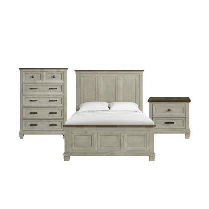 Bloomfield Panel 3PC Bedroom Set in Medium Brown and Washed Stone