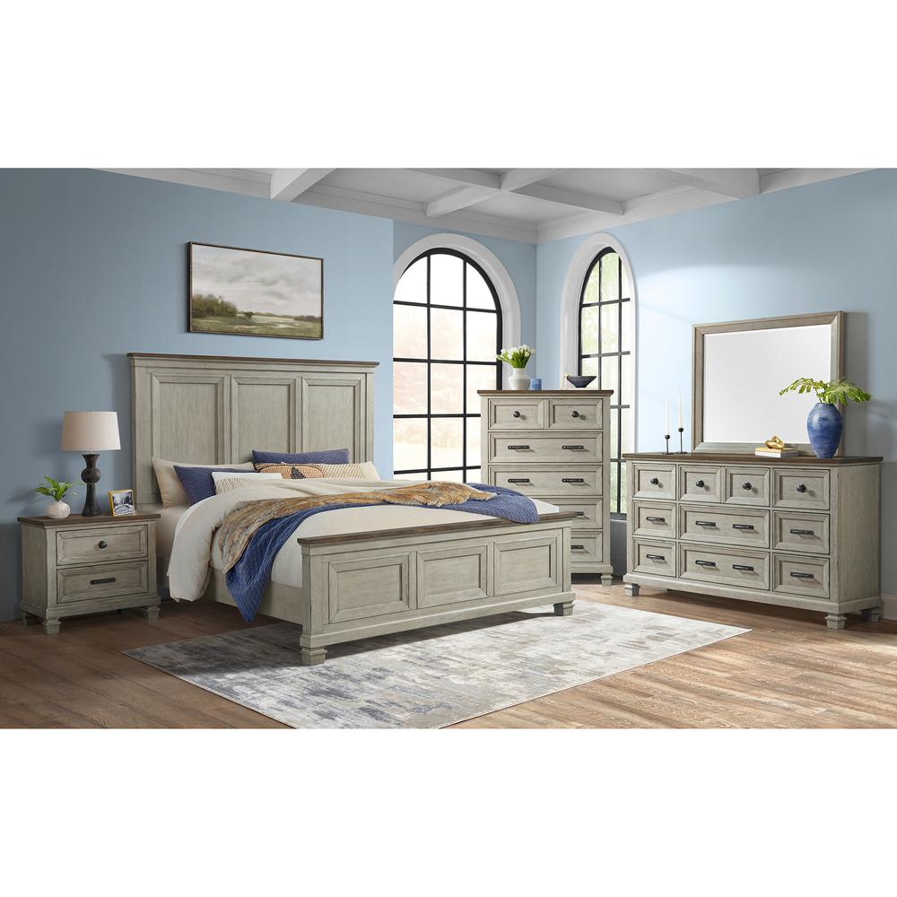 Bloomfield Panel 3PC Bedroom Set in Medium Brown and Washed Stone