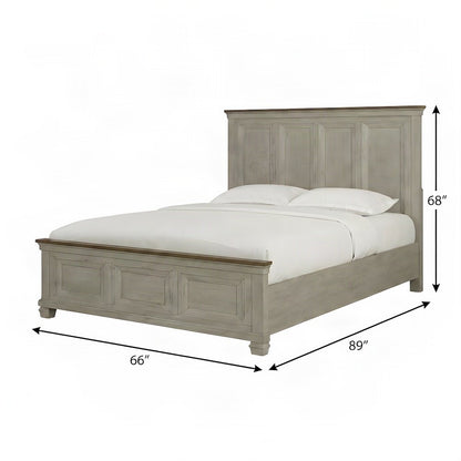 Acacia Queen Panel Bed Frame with Farmhouse Headboard, Washed Stone