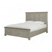 Acacia Queen Panel Bed Frame with Farmhouse Headboard, Washed Stone