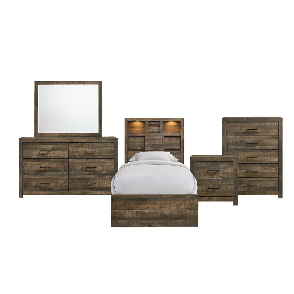 Beckett Twin Bookcase Panel 5PC Bedroom Set with Bluetooth