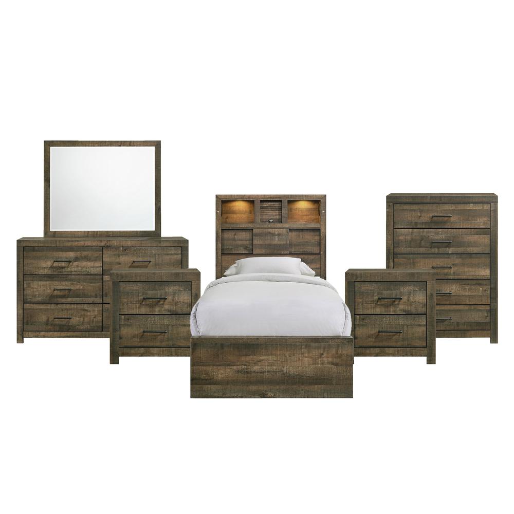 Beckett Twin Bookcase Panel 6PC Bedroom Set with Bluetooth