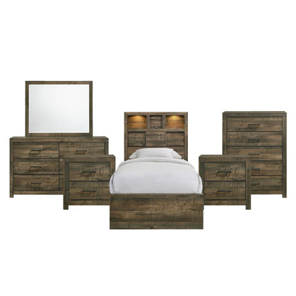 Beckett Twin Bookcase Panel 6PC Bedroom Set with Bluetooth