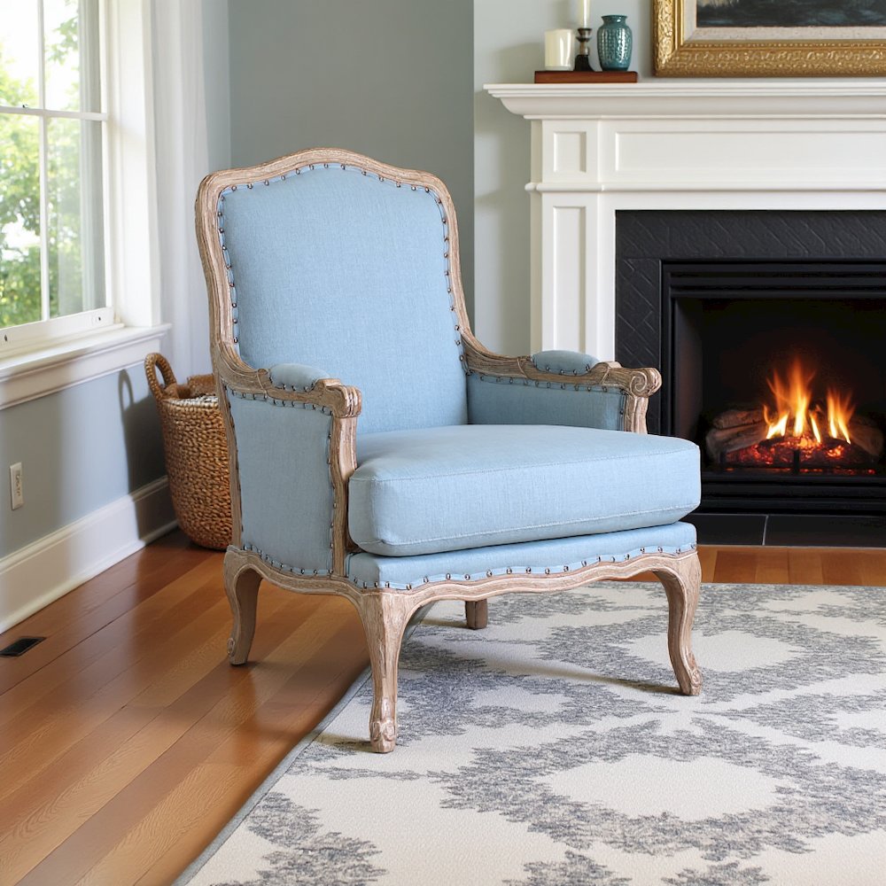 Elegant Blue Accent Chair with Plush Cushions for Living Room Comfort