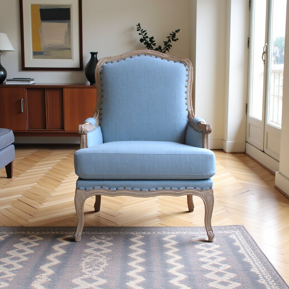 Elegant Blue Accent Chair with Plush Cushions for Living Room Comfort