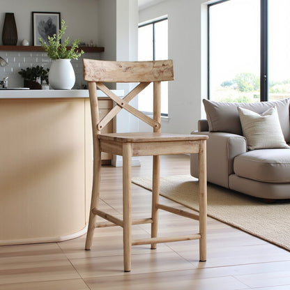 Beach Acacia Metal Counter Height Stool with Back