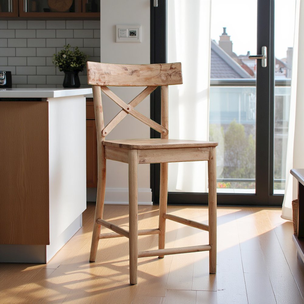 Beach Acacia Metal Counter Height Stool with Back