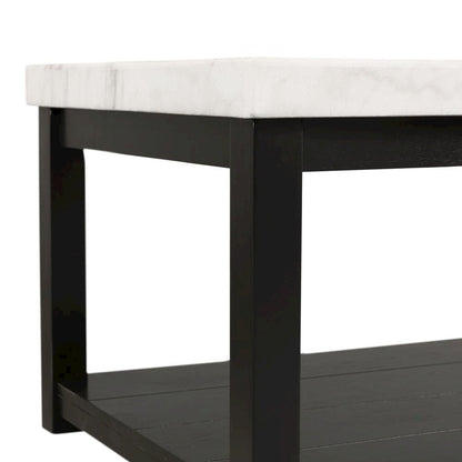 White Marble Square Console Table with Acacia Base for Living Room