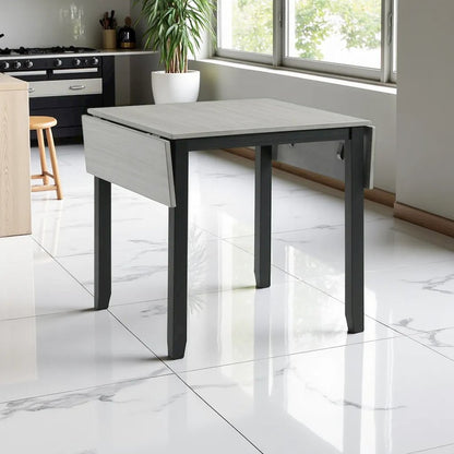 Compact Drop Leaf Dining Set with Table and Two Chairs in Gray Finish