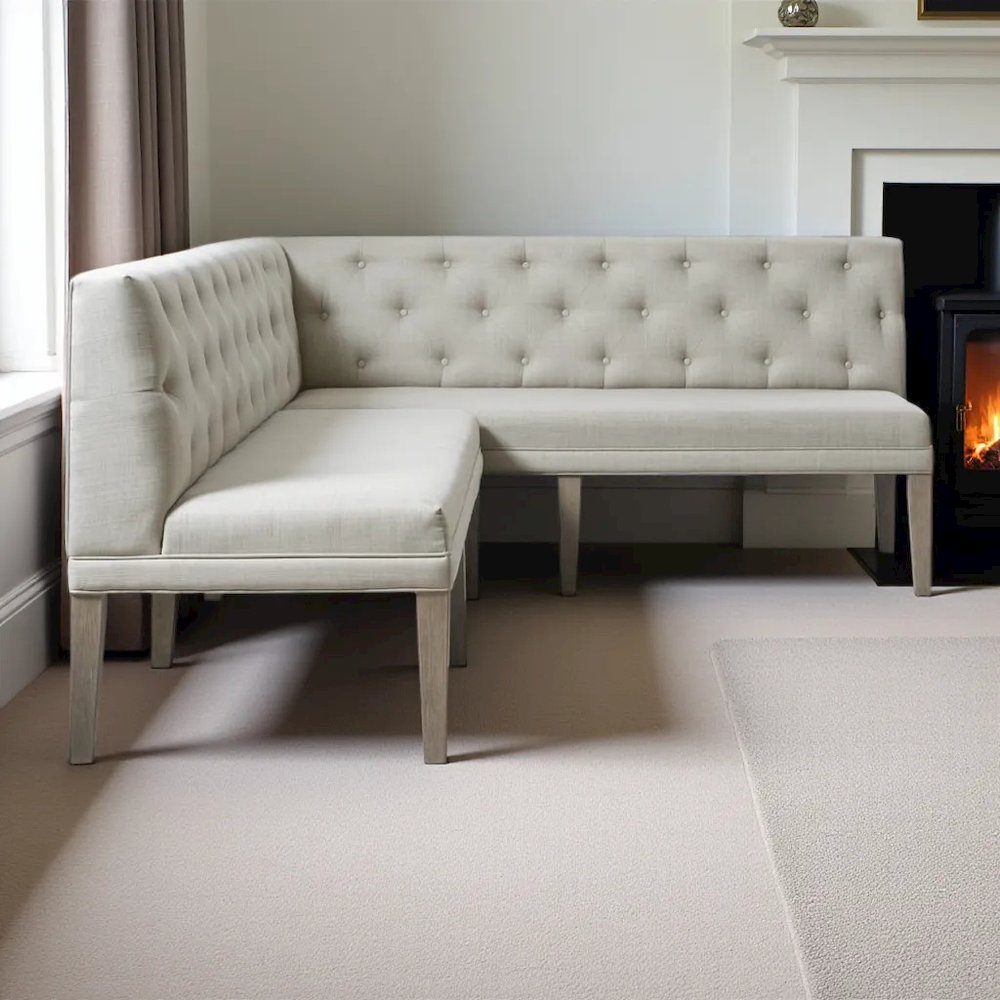 Gray Upholstered Settee Bench with Back for Dining or Lounge Seating