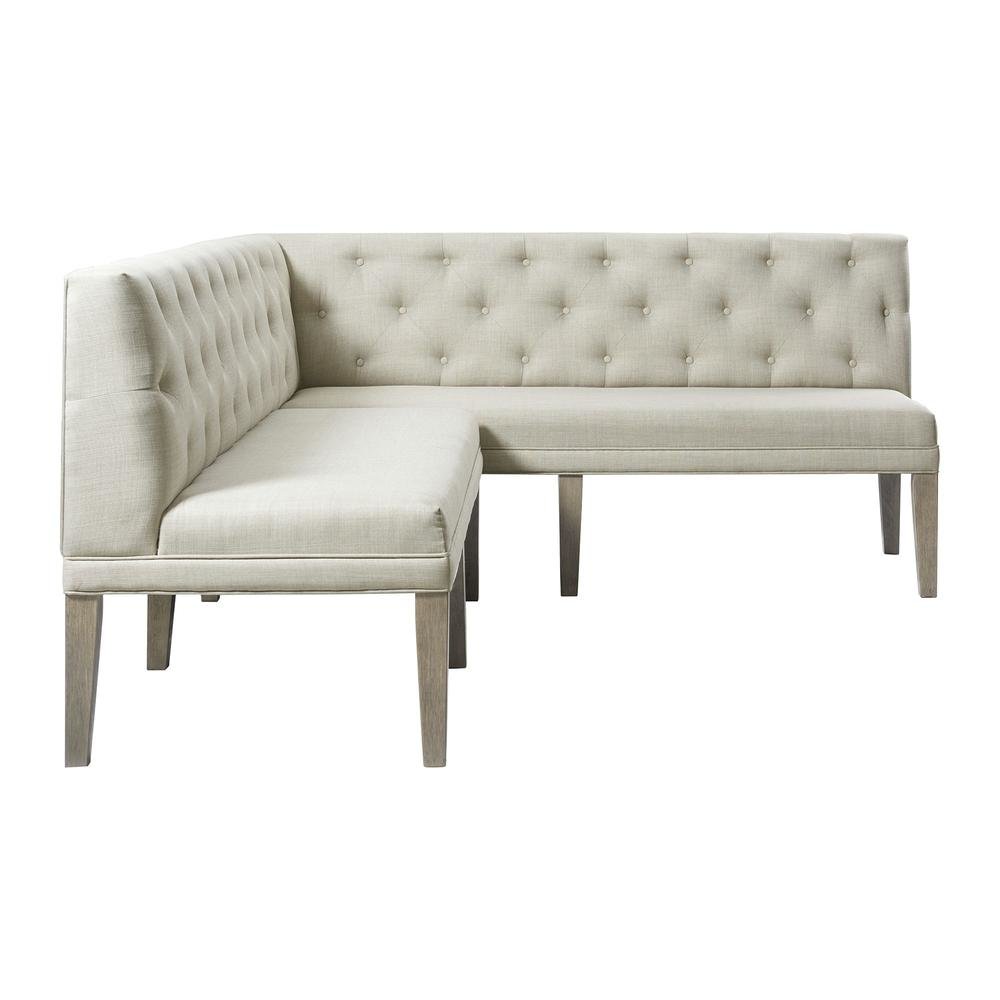 Gray Upholstered Settee Bench with Back for Dining or Lounge Seating