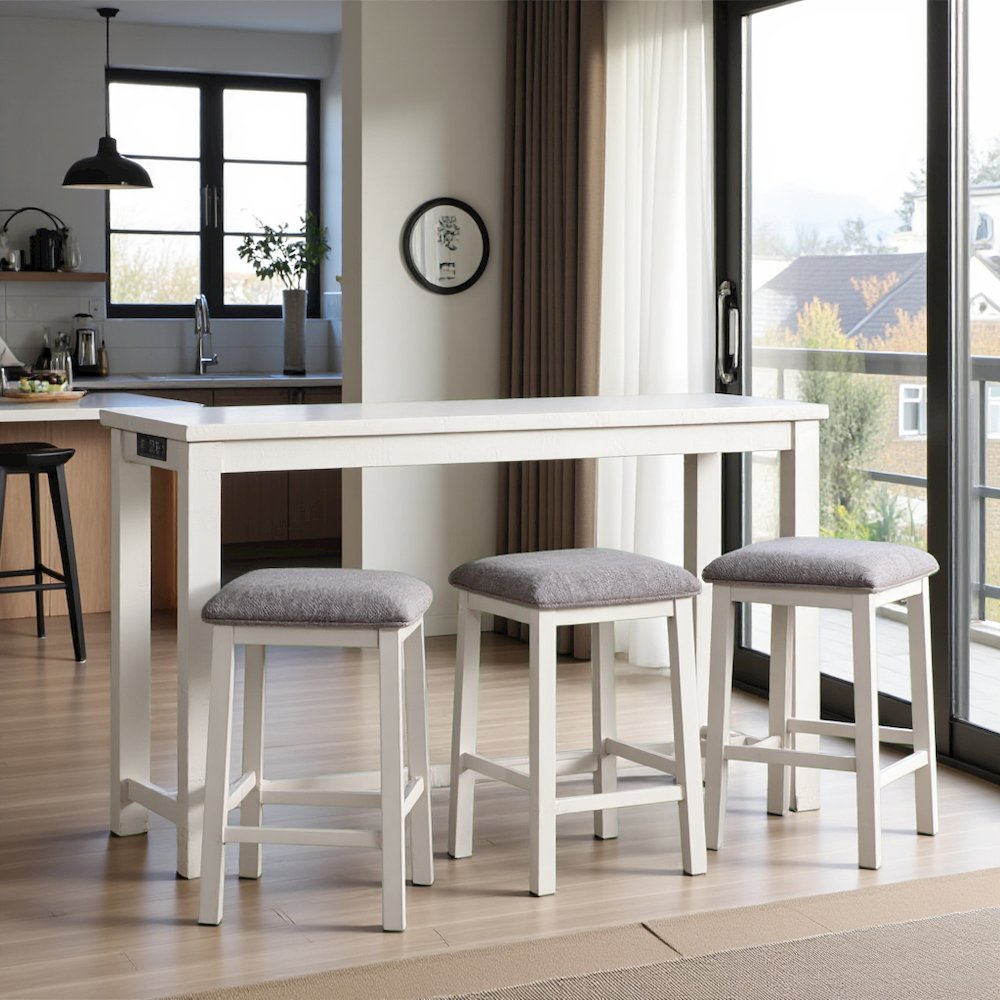Bar Table and Chairs Set in White for Breakfast Nook or Living Areas